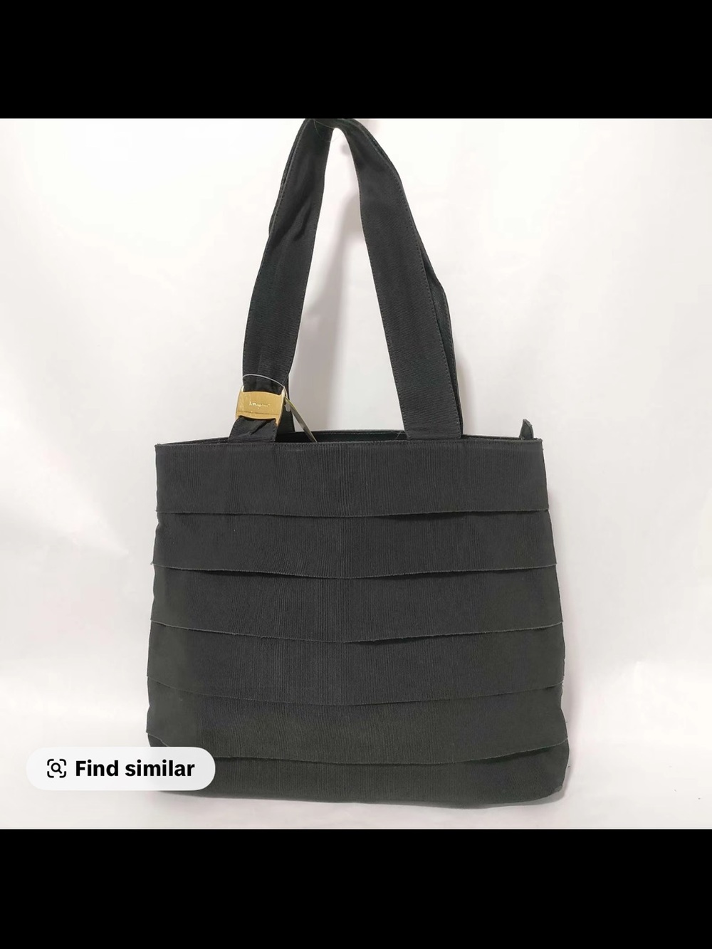 Salvatore Ferragamo Black Canvas Tote with Gold Hardware
